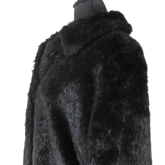 Frame Faux Fur Coat Black Button Up Mid Length Collared Jacket Size Small S - Picture 3 of 7